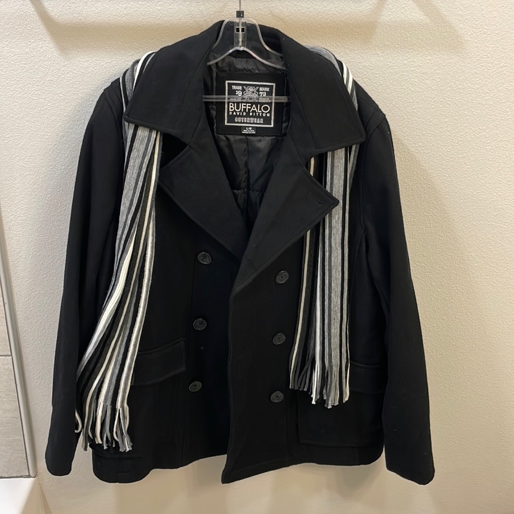 Black. Large. Buffalo David Bitton Jacket. Free scarf to go with it.